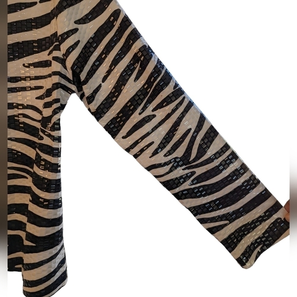 Lisa International Zebra Pattern Sequin Zipper Collared Jacket Size M - Picture 13 of 14